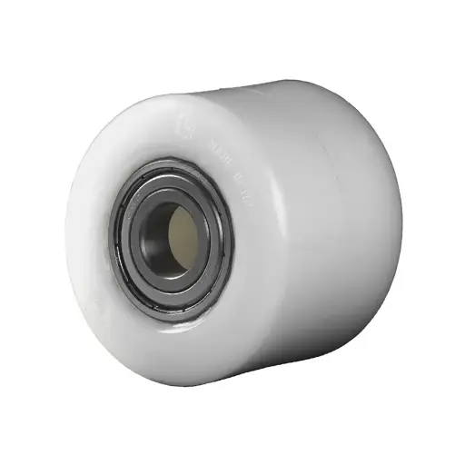 C45.82.20 Wheel series Pallet truck roller 82x70mm white nylon 20mm bore, width over ball bearings 66mm, 700kg