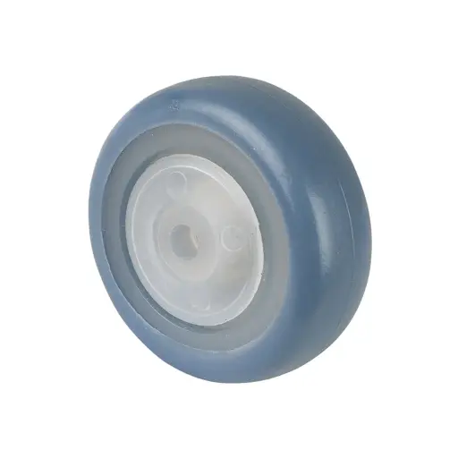A85.051.F005 Wheel series 50mm light blue thermoplastic rubber on polypropylene centre 6mm bore hub length 22mm single ball bearing 50kg