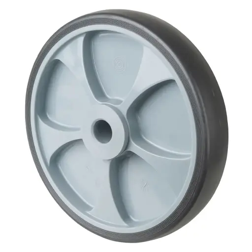 B43.251 Wheel series 250mm grey thermoplastic rubber on polypropylene centre 25mm bore hub length 60mm plain bearing 300kg