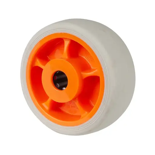 B44.081.F002 Wheel series 80mm light grey thermoplastic rubber on polypropylene centre 12mm bore hub length 40mm roller bearing 100kg