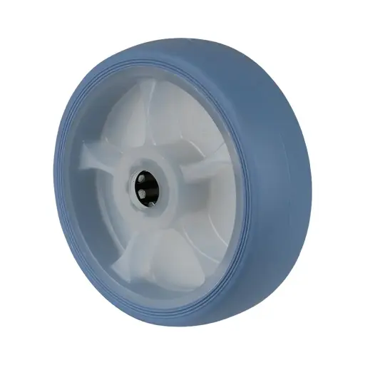 B44.101.F005 Wheel series 100mm light blue thermoplastic rubber on polypropylene centre 12mm bore hub length 40mm roller bearing 110kg