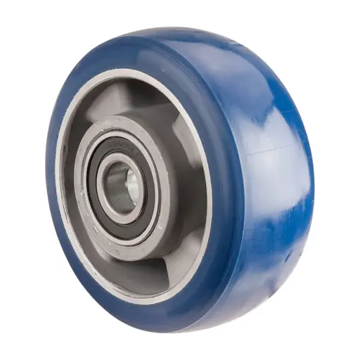 B92.125 Wheel series 125mm blue Besothane polyurethane on aluminium centre 20mm bore hub length 60mm ball bearing 450kg