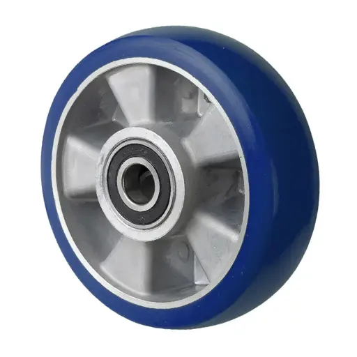B92.160 Wheel series 160mm blue Besothane polyurethane on aluminium centre 20mm bore hub length 60mm ball bearing 600kg