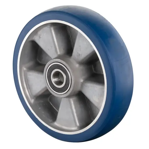 B92.200 Wheel series 200mm blue Besothane polyurethane on aluminium centre 20mm bore hub length 60mm ball bearing 800kg