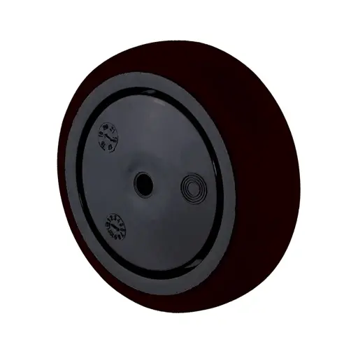 A85.076.F006 Wheel series 75mm black thermoplastic rubber on polypropylene centre 6mm bore hub length 28mm single ball bearing 75kg