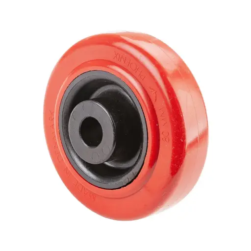 B21.081 Wheel series 80mm red heat resistant silicone rubber on fibre glass reinforced polyamide centre (-25°C - +250°C) 12mm bore hub length 40mm plain bearing 80kg