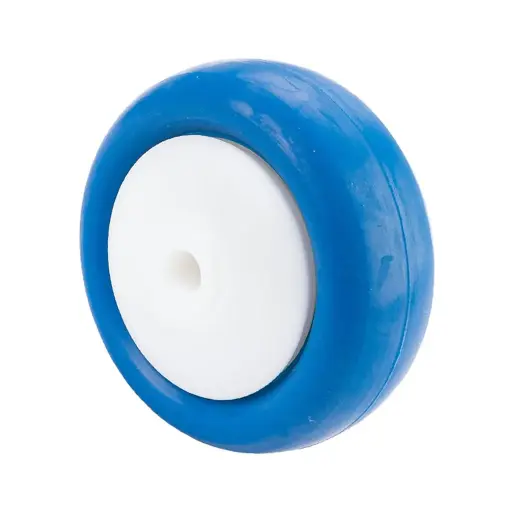 B34.080 Wheel series 80mm blue soft polyurethane on nylon centre 8mm bore hub length 40mm single ball bearing 70kg