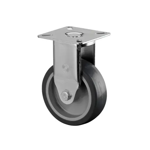 A310.A80.075 75mm fixed top plate 60x60mm castor with grey thermoplastic rubber on polypropylene centre plain bearing wheel 75kg